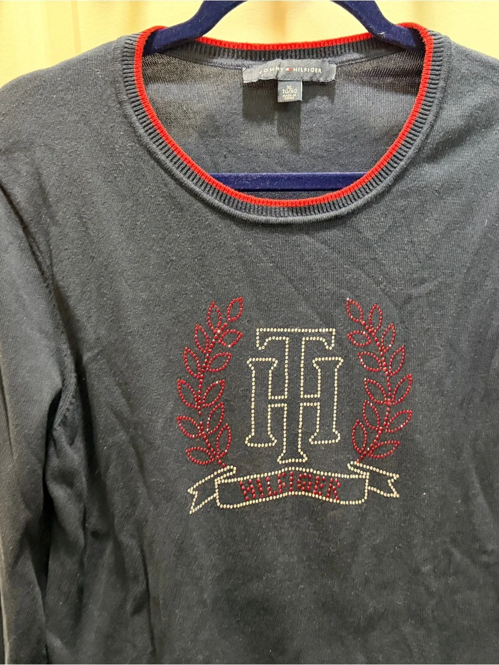 Tommy Hilfiger Navy Sweater with Red & White Trim